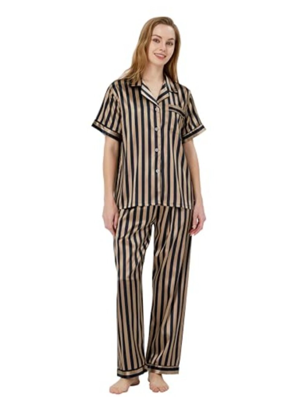 Satin Pajama Set Short Sleeve Sleepwear 2 Piece Lounge Set